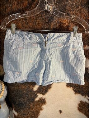 Vineyard Vines Blue and White Striped Seersucker Shorts with Whale Embroidery, 4